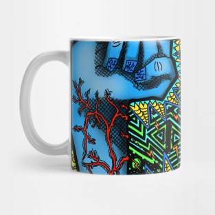 PSYCHEDELIC TRIPPY HORROR VACUI MAN MUSCULAR FLEXING STRENGTH VIGOR FORCE - full colour Mug